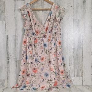 Jessica Simpson Maternity Peach Blue Sage Floral Vneck Dress Fully Lined Size XL